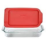 Pyrex Basics 3 Quart Glass Oblong Baking Dish with Red Plastic Lid -13.2 INCH x 8.9inch x 2 inch  by Pyrex  