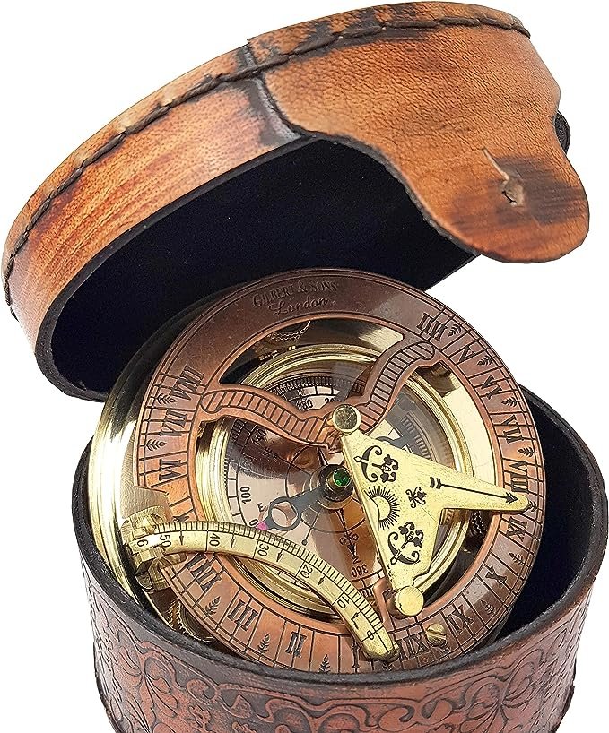 Brass Nautical - Antique Brass & Copper Sundial Compass, Sundial Clock in Box Gift Sun Clock Ship Replica Watch
#HappyBirthdayNavy