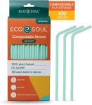 ECO SOUL 100% Compostable Straws [100 Count][8.25"] Eco-Friendly Biodegradable Sustainable Disposable Straws, Cocktail Cold Drink Smoothie Bendable Straws#SkipTheStrawDay
