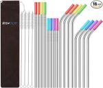 Set of 16 Reusable Stainless Steel Straws with Travel Case Cleaning Brush Silicone Tips Eco Friendly Extra Long Metal Straws Drinking for 20 24 30 oz Tumbler#SkipTheStrawDay