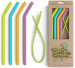 Wide Premium Reusable Silicone Drinking Straws + Patented Straw Squeegee - 9” Long With Curved Bend for 20/30/32oz Tumblers BPA Free Non Rubber, Flexible, Safe for Kids/Toddlers#SkipTheStrawDay