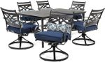 Hanover Montclair 7-Piece Outdoor Dining Set with 6 Swivel Rockers, Chili Red Cushions and Stamped Steel Rectangular Dining Table, Patio Dining Set for 6, Premium All-Weather Patio Furniture for Deck#NationalDecoratingMonth
