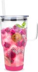 32 oz Drinking Glass Tumbler with Handle, Iced Coffee Cup with Straw and Lid, Reusable Glass Bubble Tea Water Cup With Silicone Bumper, Fits In Cup Holder, Dishwasher Safe, BPA Free, Watermelon#NationalBubbleTeaDay