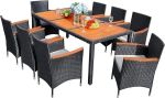 Flamaker 9 Piece Patio Dining Set Outdoor Acacia Wood Table and Chairs with Soft Cushions Wicker Patio Furniture for Deck, Backyard, Garden#NationalBarbecueMonth