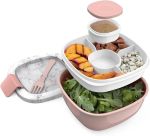 Bentgo® Salad Container, Blush Marble, 54 oz Bowl, 4-Compartment Bento Tray, Leak-Proof Sauce Container, Reusable Fork, Microwave and Dishwasher Safe, BPA-Free#NationalSaladMonth