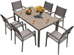 Homall 7 Pieces Patio Dining Set Outdoor Furniture with 6 Stackable Textilene Chairs and Large Table for Yard, Garden, Porch and Poolside, Grey#NationalBarbecueMonth