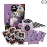 Flavfar Instant Boba Bubble Pearl Taro Milk Tea Kit with Authentic Brown Sugar Tapioca Boba and Straws, Ready in 25 Seconds | Great Idea for Gifting, Home and Party - 5 Servings#NationalBubbleTeaDay