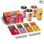 J WAY Instant Boba Bubble Pearl Variety Milk Fruity Tea Kit with Authentic Brown Sugar Caramel Tapioca Boba, Ready in Under One Minute, Paper Straws Included - Gift Box - 10 Servings#NationalBubbleTeaDay